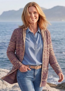 Neuletakki, jossa on huivikaulus, kuviosekoitus thumbnail 2