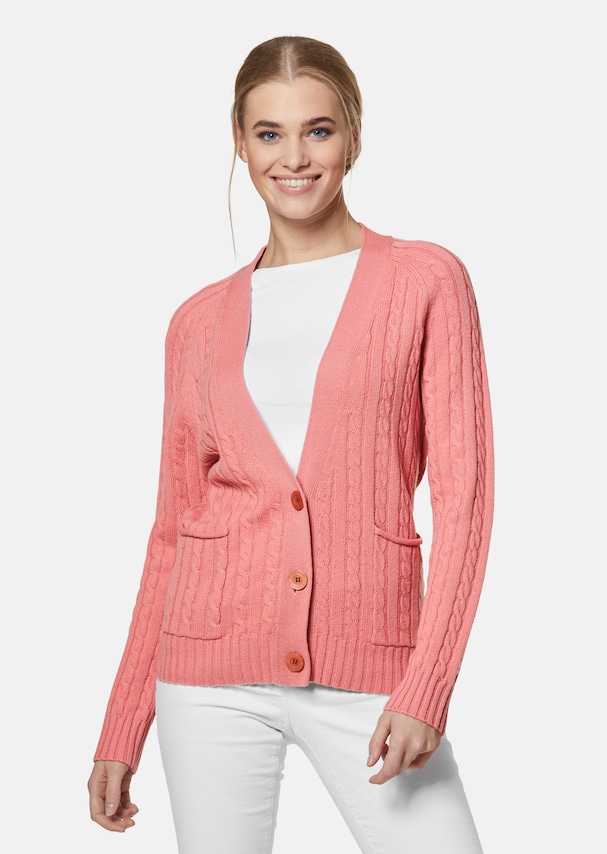Cardigan with cable knit pattern in trendy colours