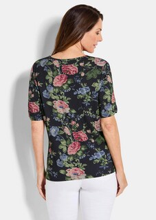 Gebloemd, jersey shirt met plooien thumbnail 3