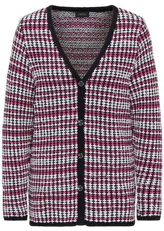 wit / roze Elegante tricot blazer in fijne, contrasterende tricot