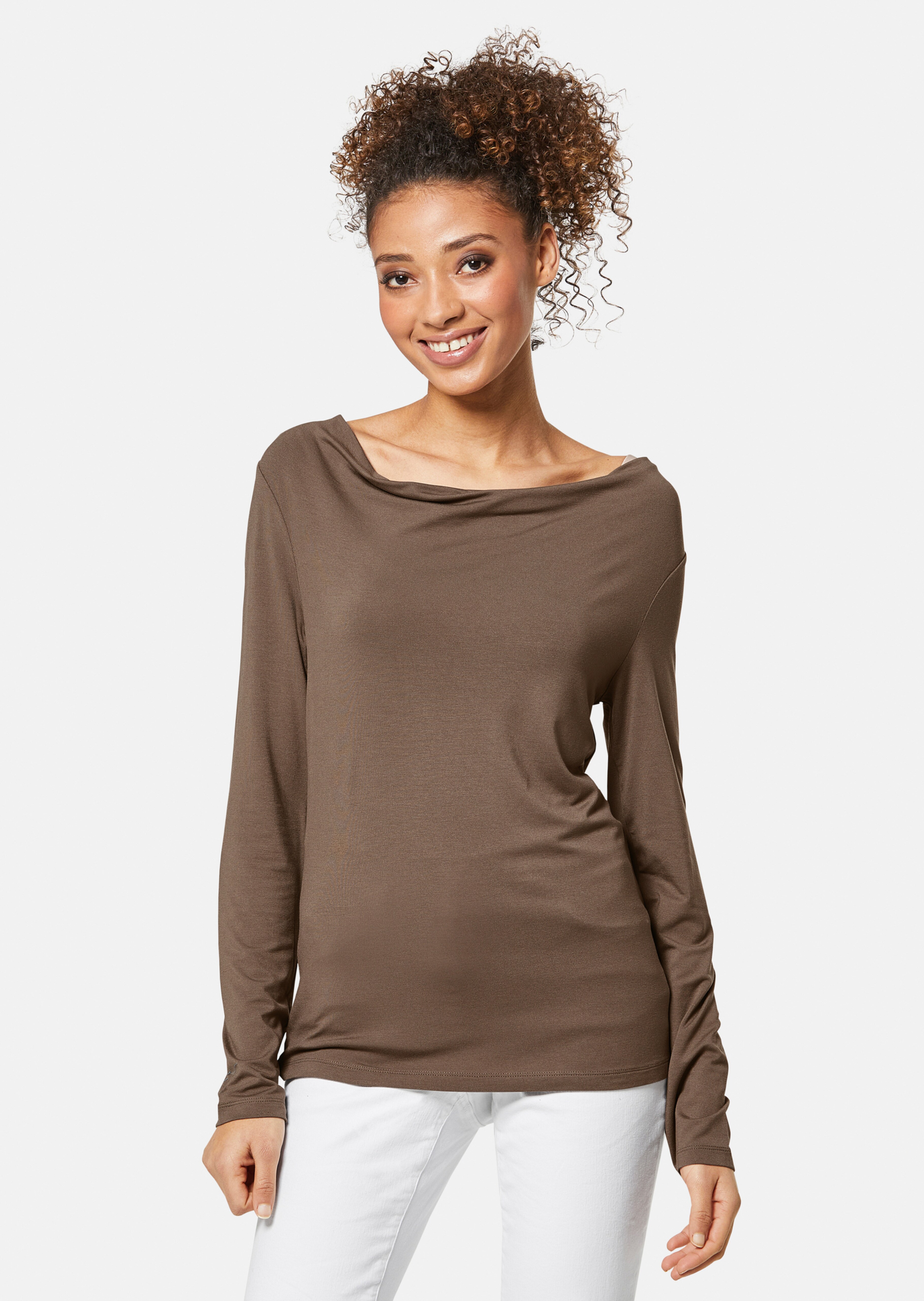 Langarmshirt mit Wasserfallausschnitt