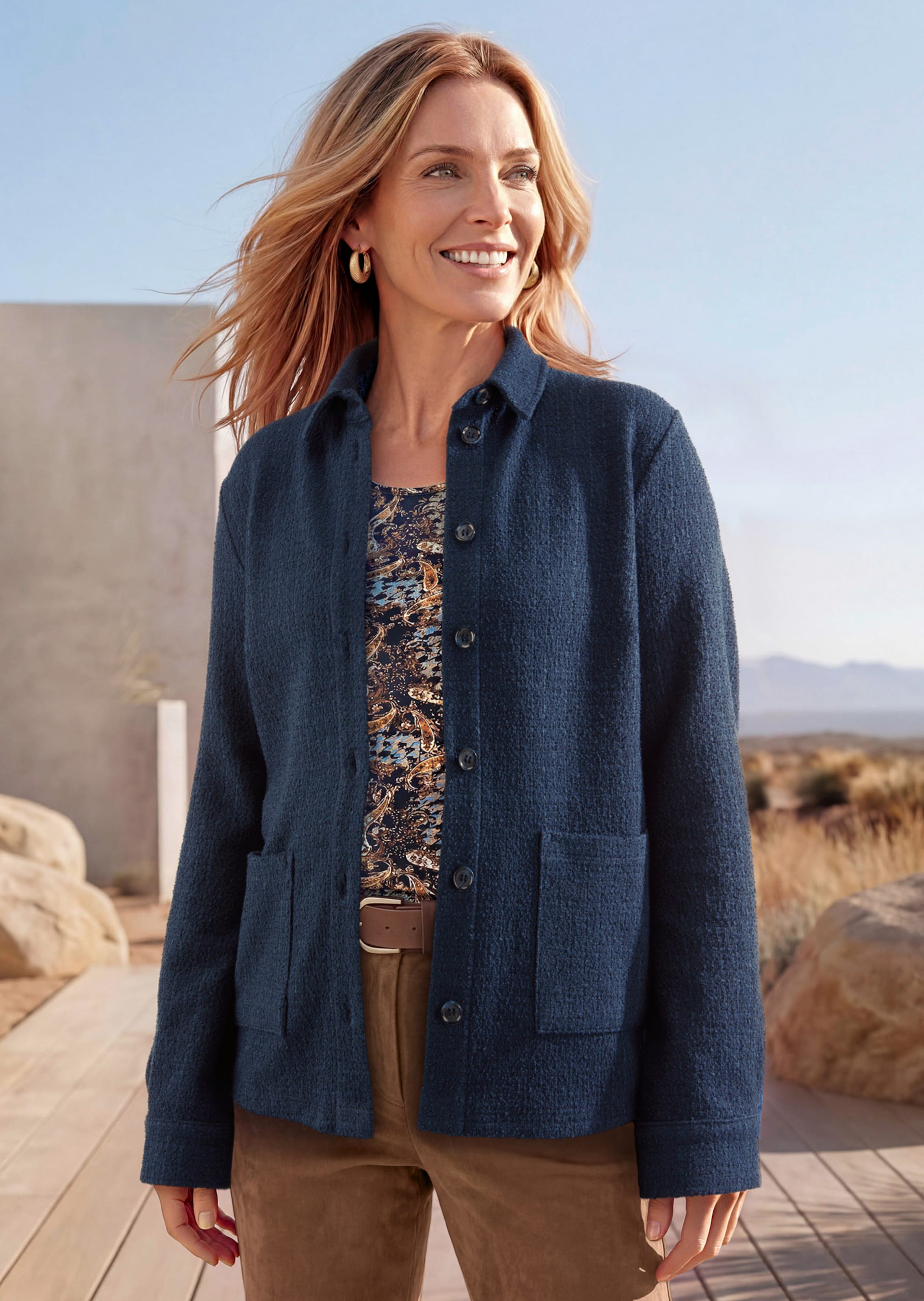 Hemdjacke in Bouclé-Optik mit Viskose