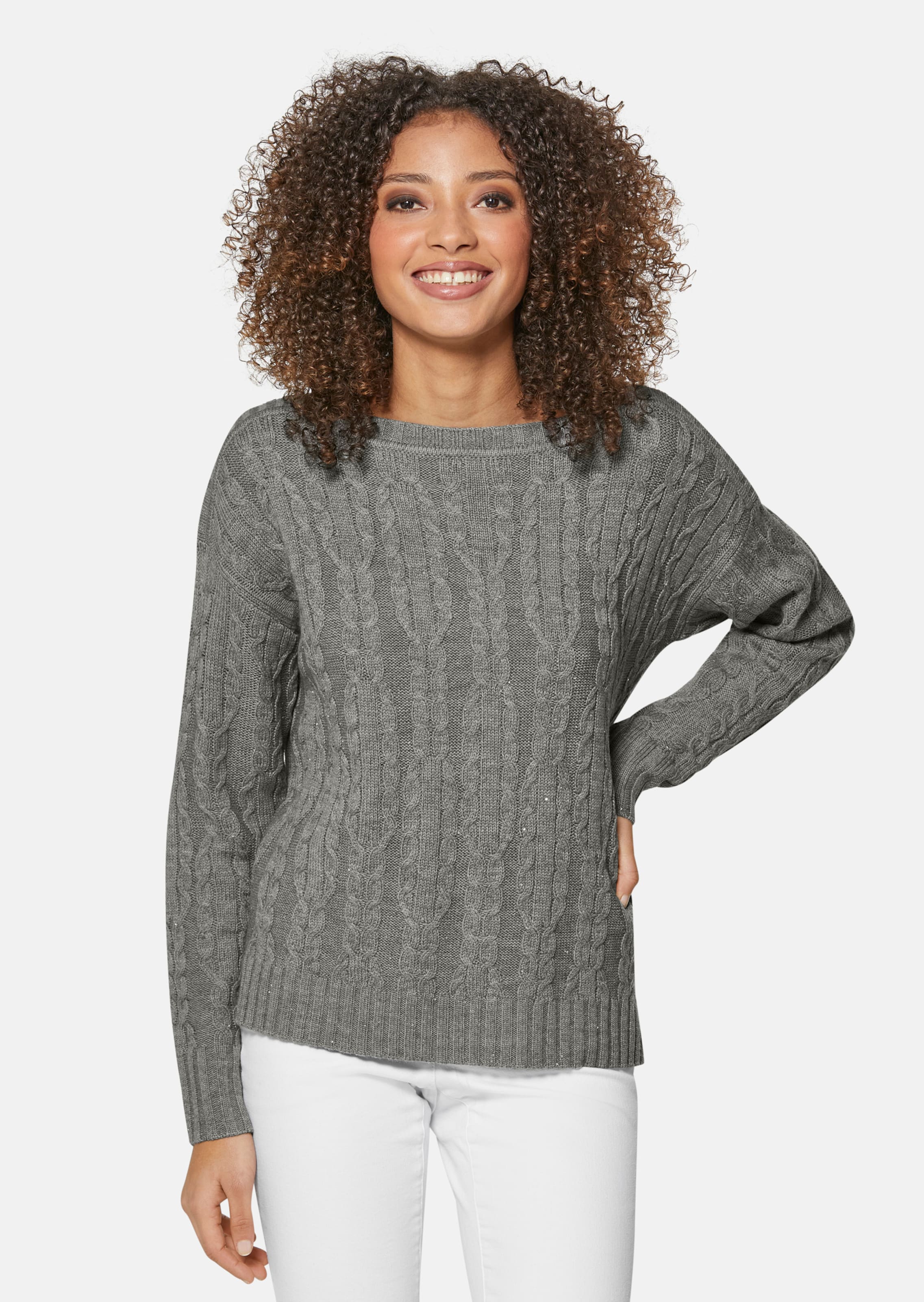 Legerer Zopfmusterpullover mit Pailletten