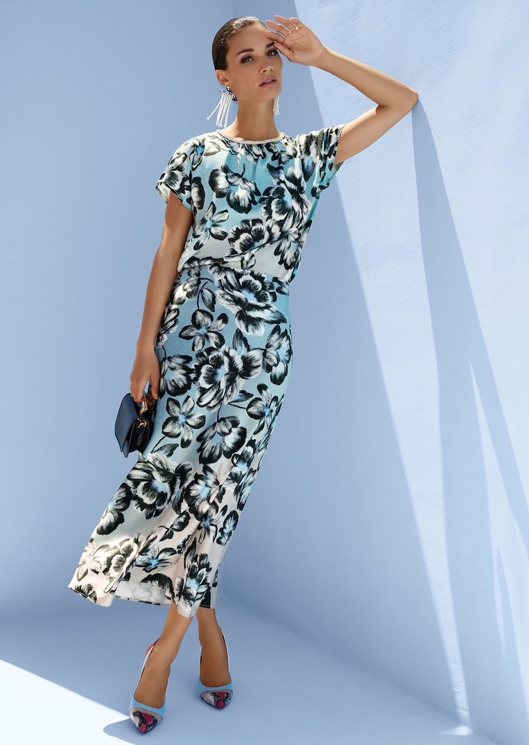 Schlupfbluse mit Print und Glanz-Akzenten