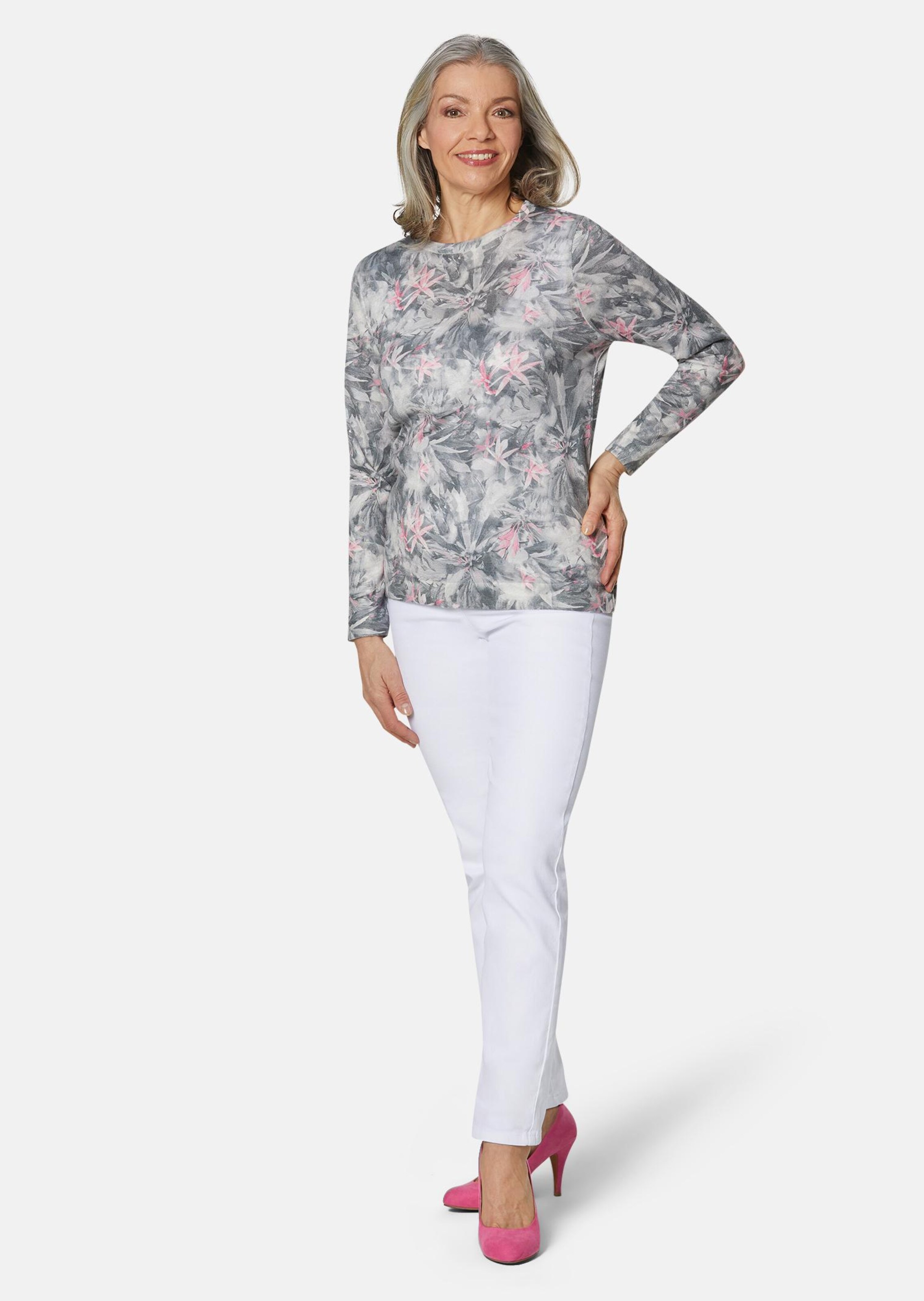Pull à imprimé floral - gris / lilas / à motifs - Gr. 54 de Goldner Fashion