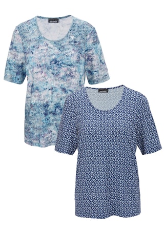 lichtblauw / wit / gedess. Twee shirts met hoogwaardige print