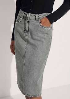 Denim skirt with embellished slit pockets thumbnail 5