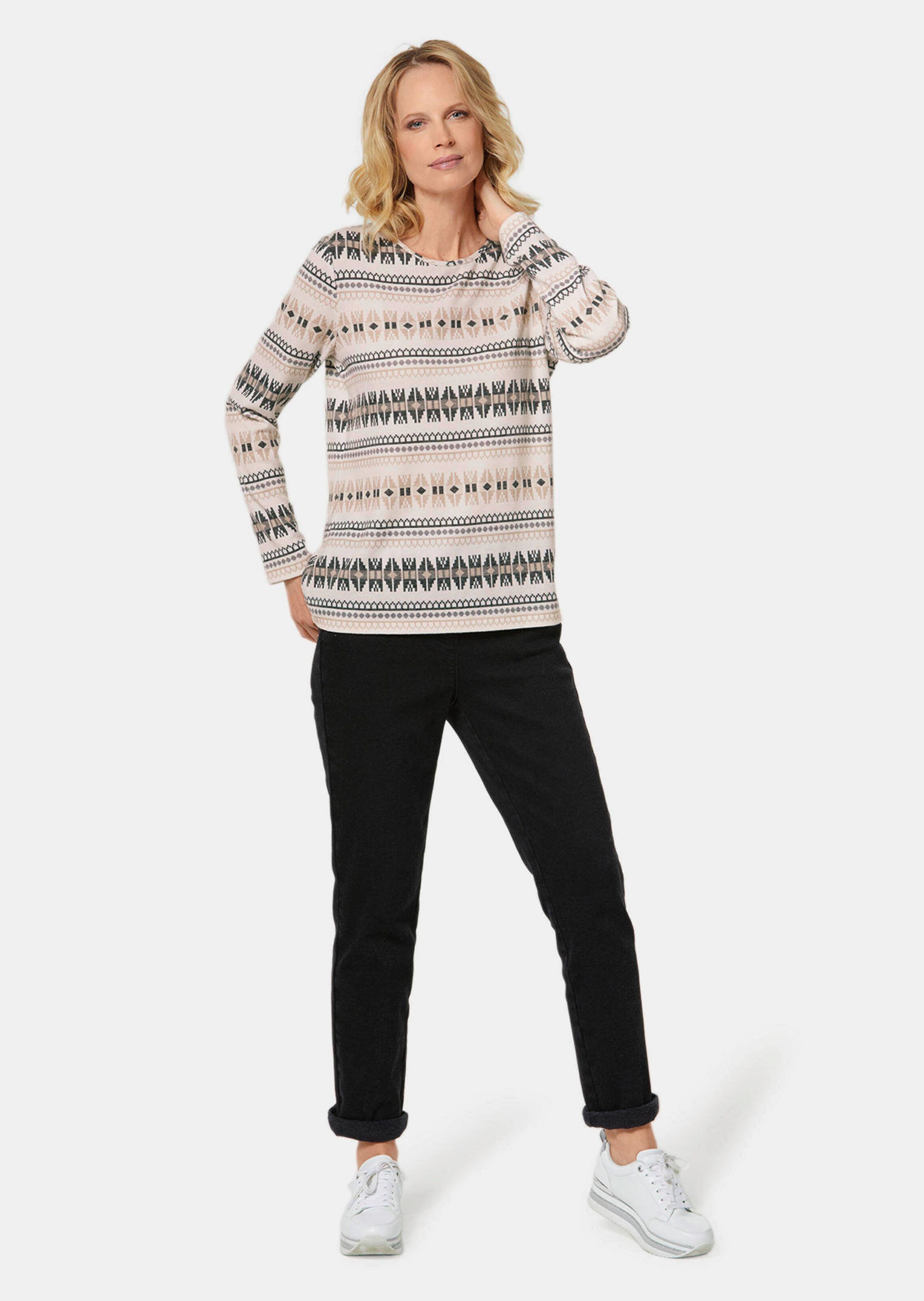 T-shirt en tissu moelleux - beige / crème / à motifs - Gr. 56 de Goldner Fashion