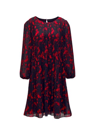 schwarz / rot / gemustert Kleid mit spannender Plissierung