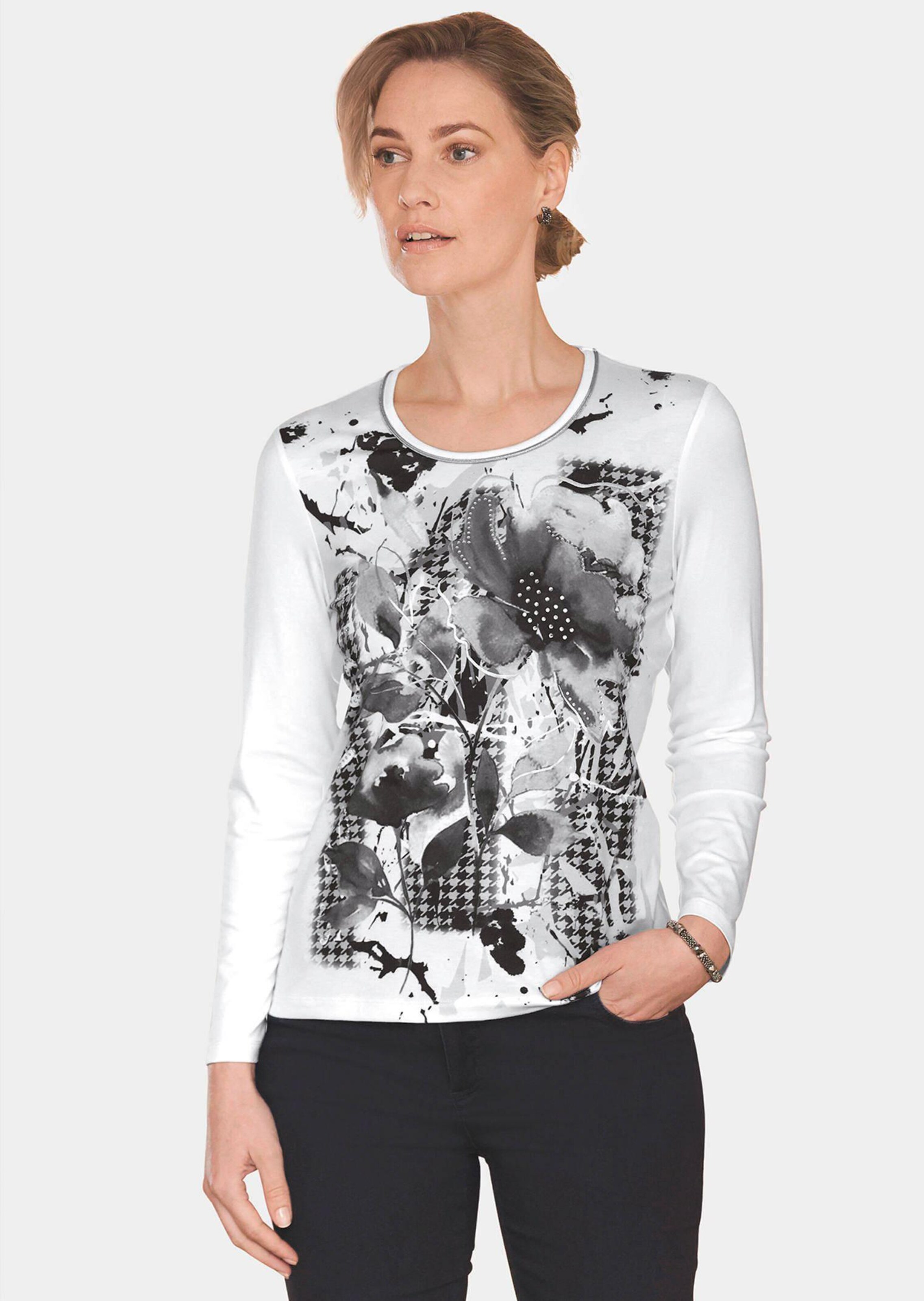 T-shirt à motif pied-de-poule et pierres scintillantes