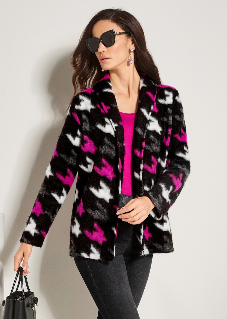 Verschlusslose Shirtjacke mit Hahnentrittmuster