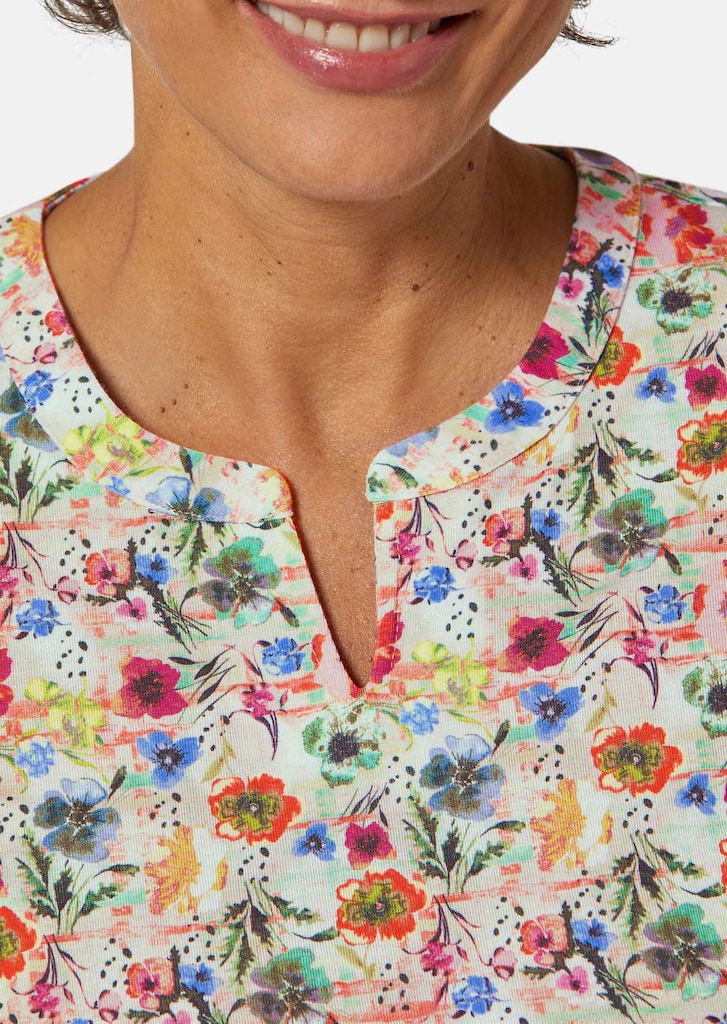 Kreukarm gedessineerd shirt met elegante bloemenprint 4