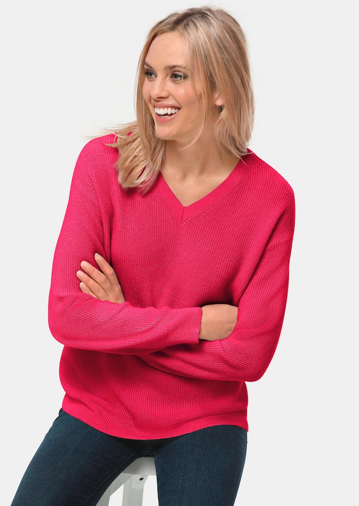 Kaschmirpullover in Patentstrick mit V-Ausschnitt