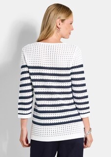 Maritimer Ringelpullover mit Ajourmuster thumbnail 3