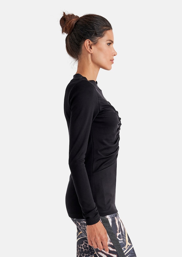 Long-sleeved shirt with stand-up collar and gathering 3
