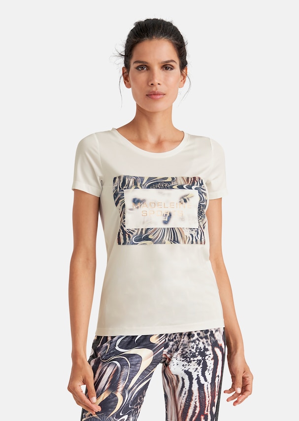 Short-sleeved shirt with animal print and logo lettering