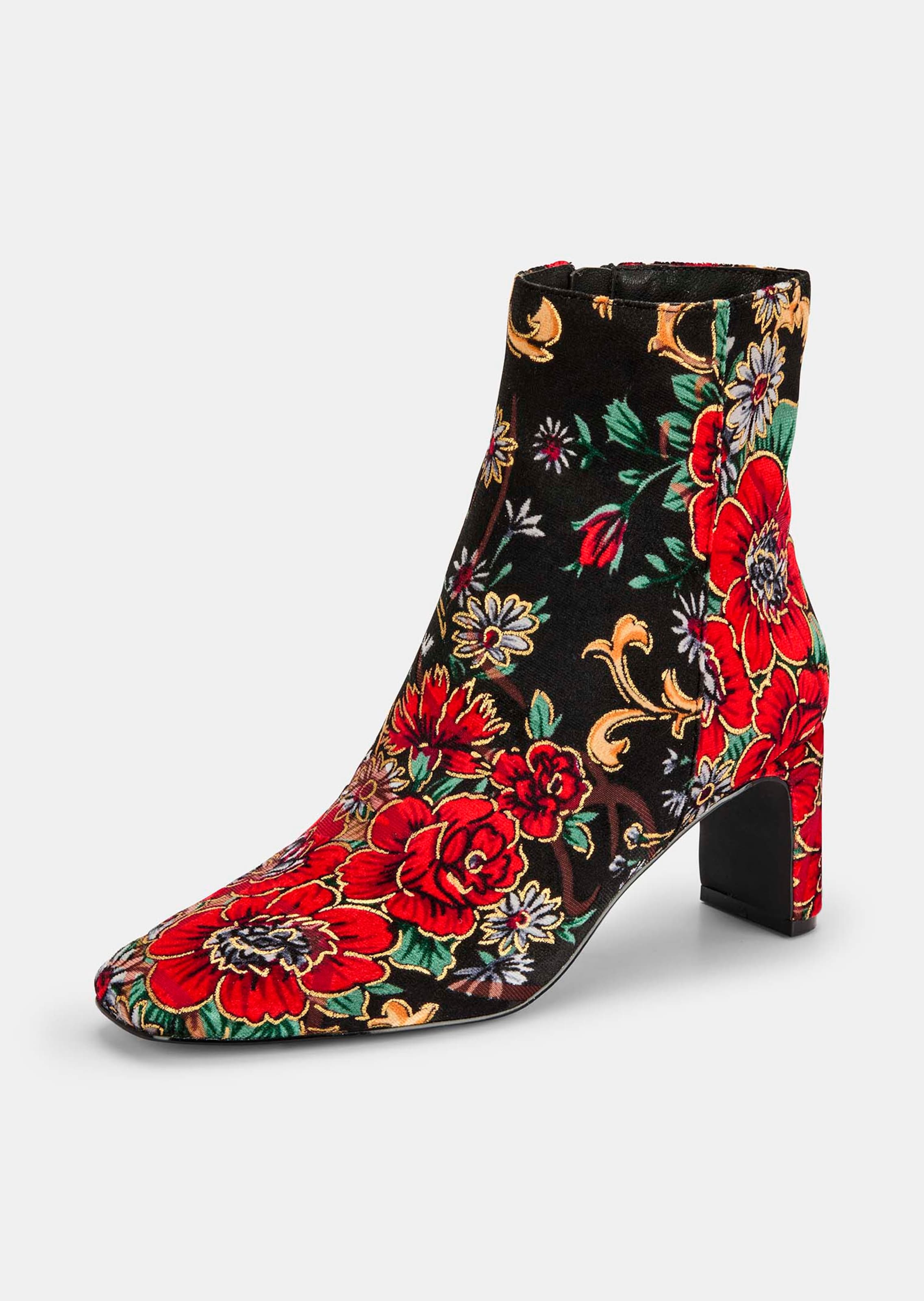 Enkellaarsjes van fluweel met een bloemenmotief