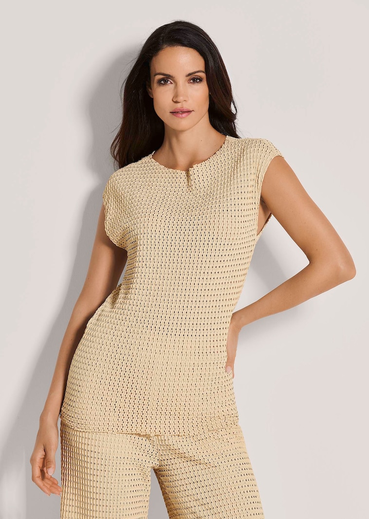 Ärmelloses U-Boot-Shirt in Ajour-Optik