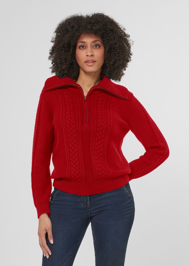 Troyer with cable knit pattern in red | MADELEINE Fashion