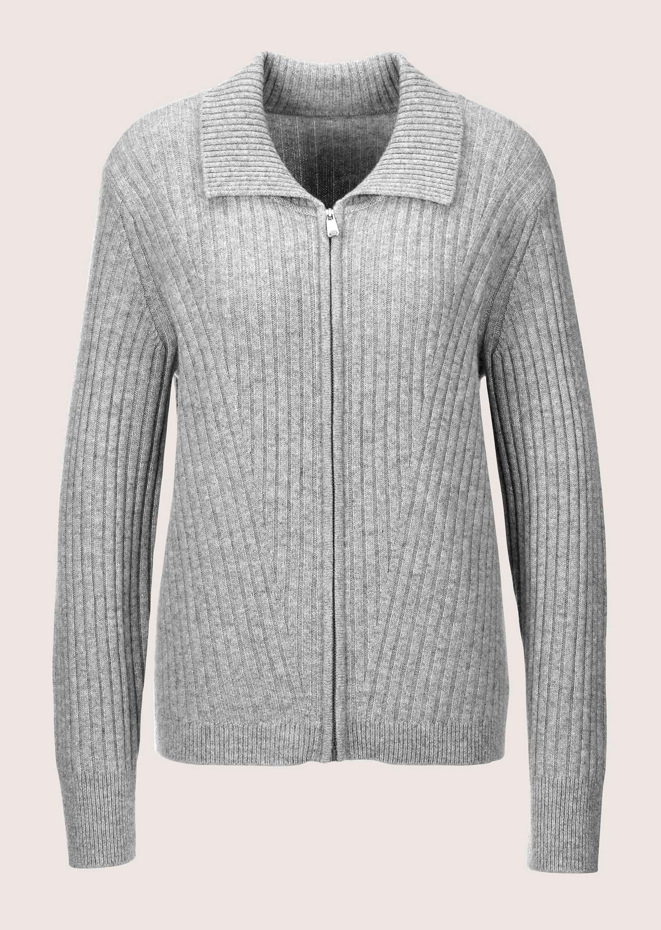 Smooth, summery knit cardigan in stone grey / melange / natural