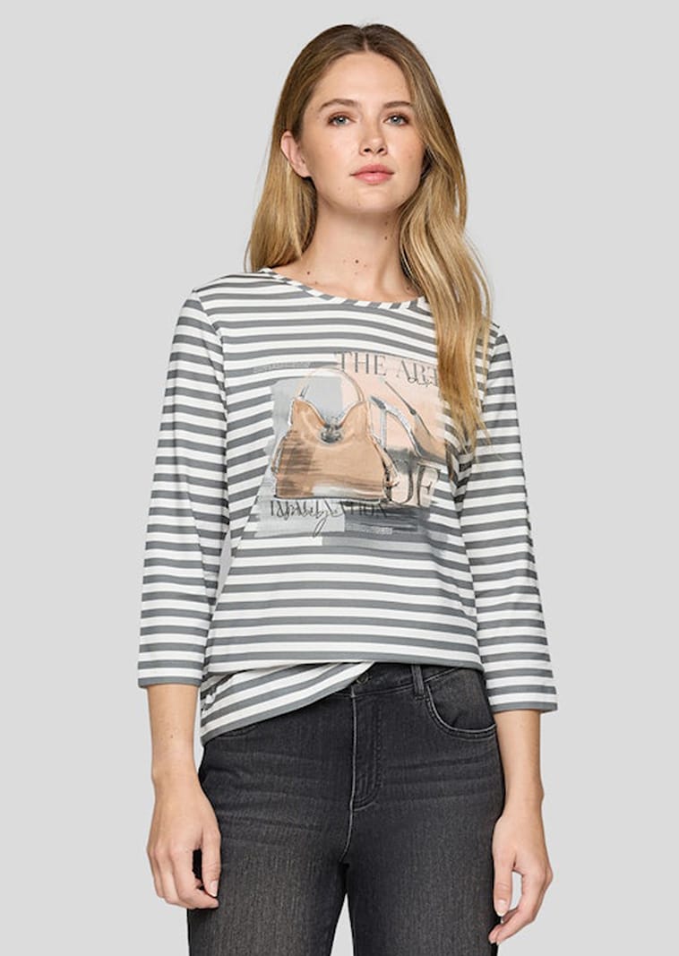 Ringelshirt mit glitzerndem Frontprint