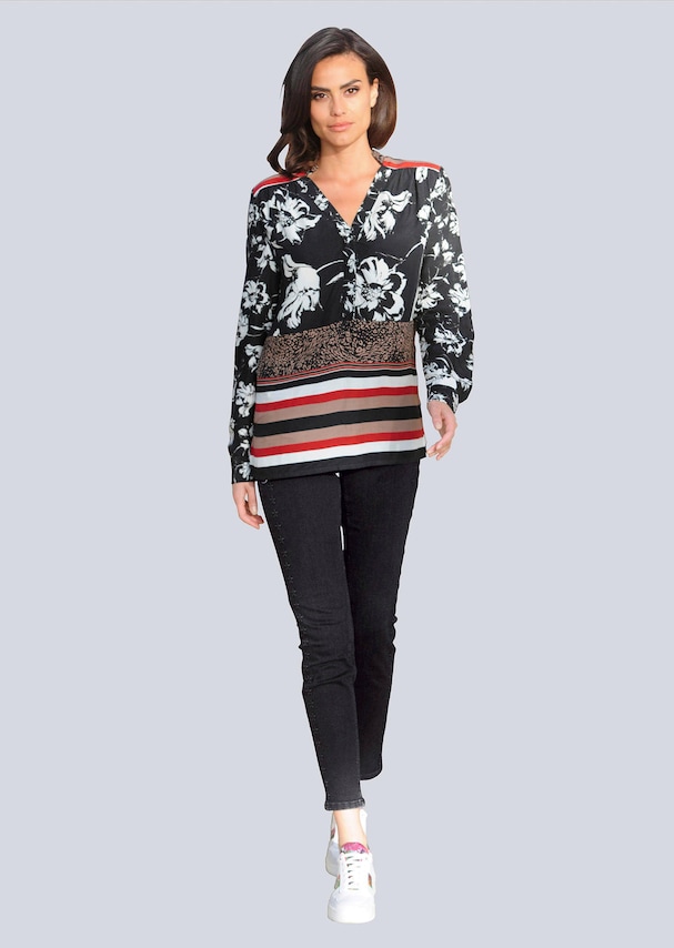 Bluse mit Druckbordüre am Saum 1