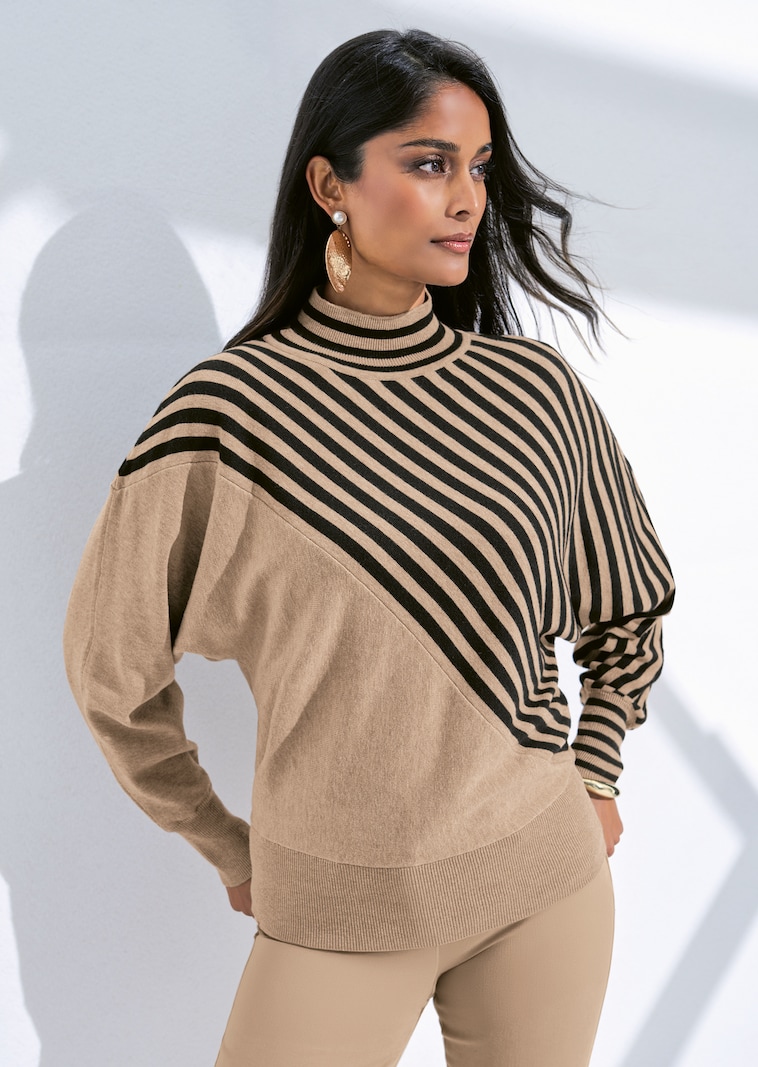Stehkragen-Pullover im Kontrast-Look