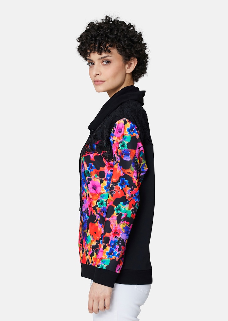 Sweatshirt mit floralem Print und Spitzen-Veredelung 3
