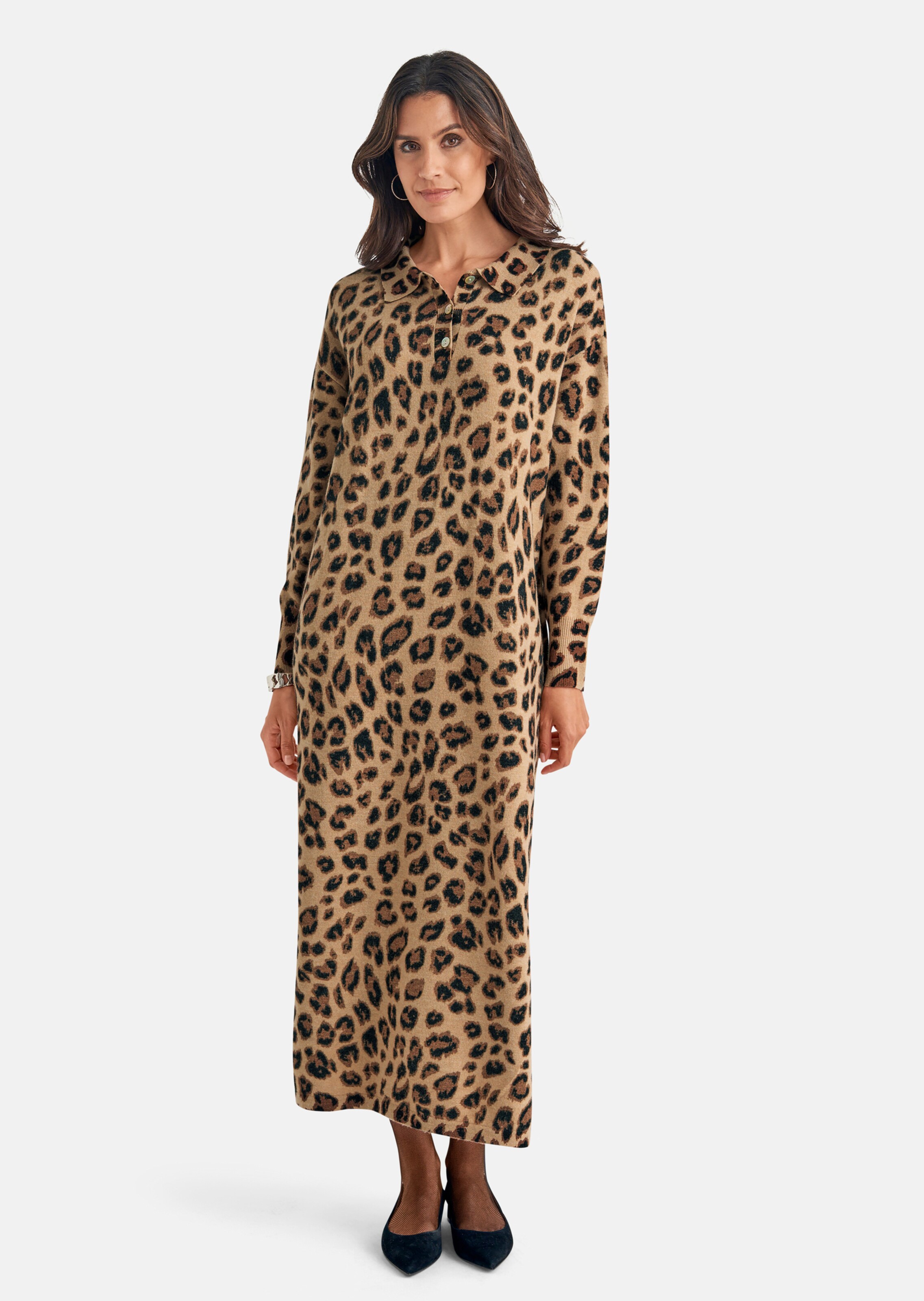 Polo-Strickkleid mit Leo-Druck