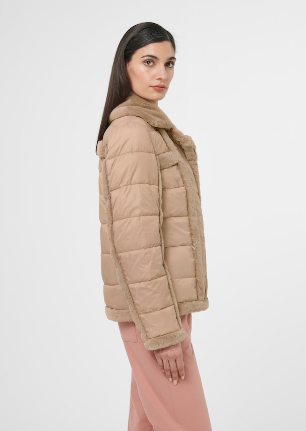 Biker-style quilted jacket with faux fur accents 3