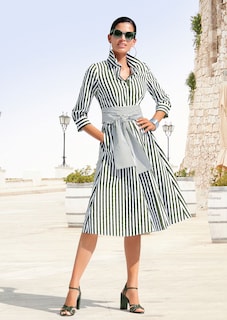 Gestreiftes Hemdblusenkleid mit Bindeschärpe thumbnail 7