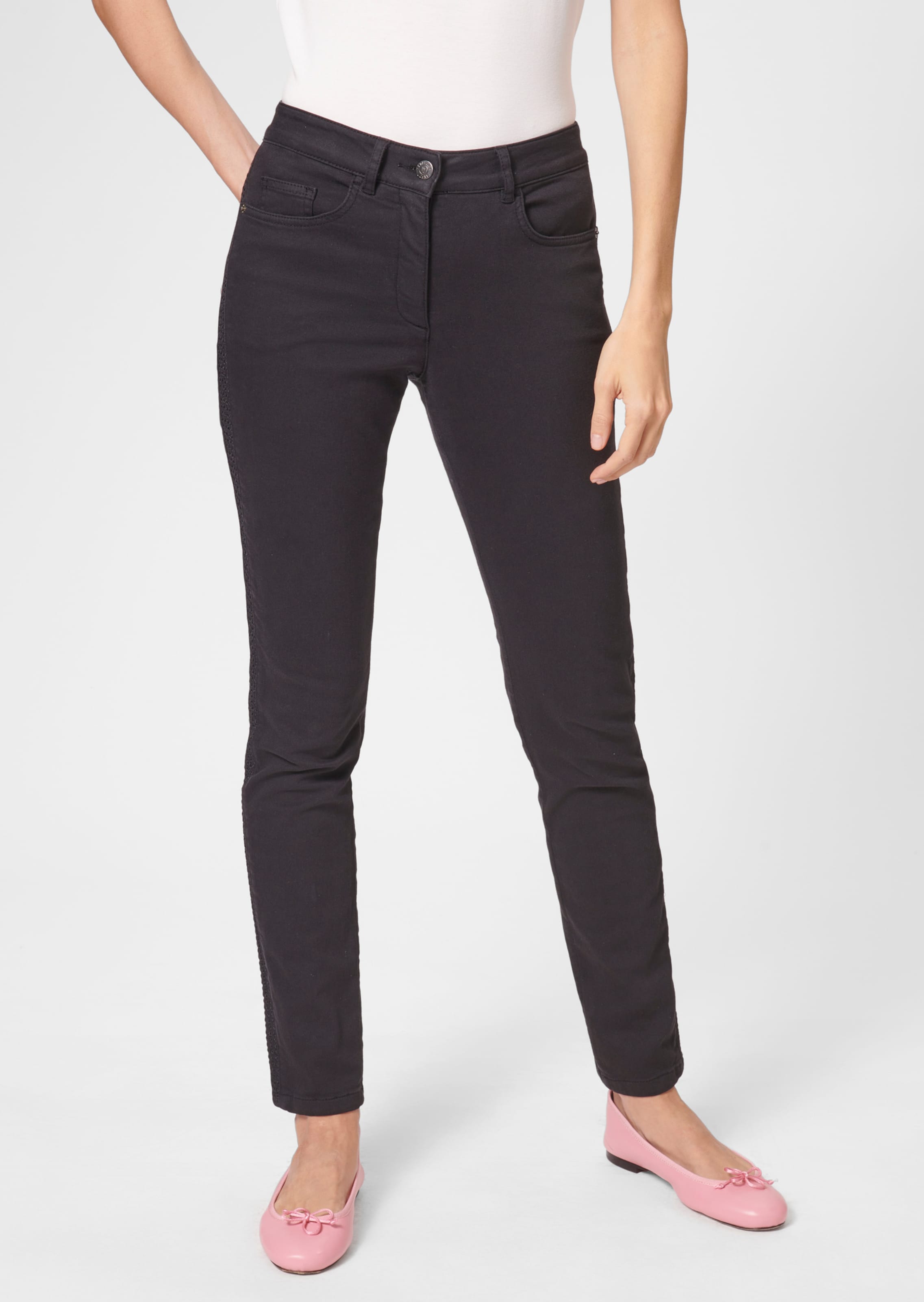 Schlanke Stretch-Jeans mit seitlicher Dekoration