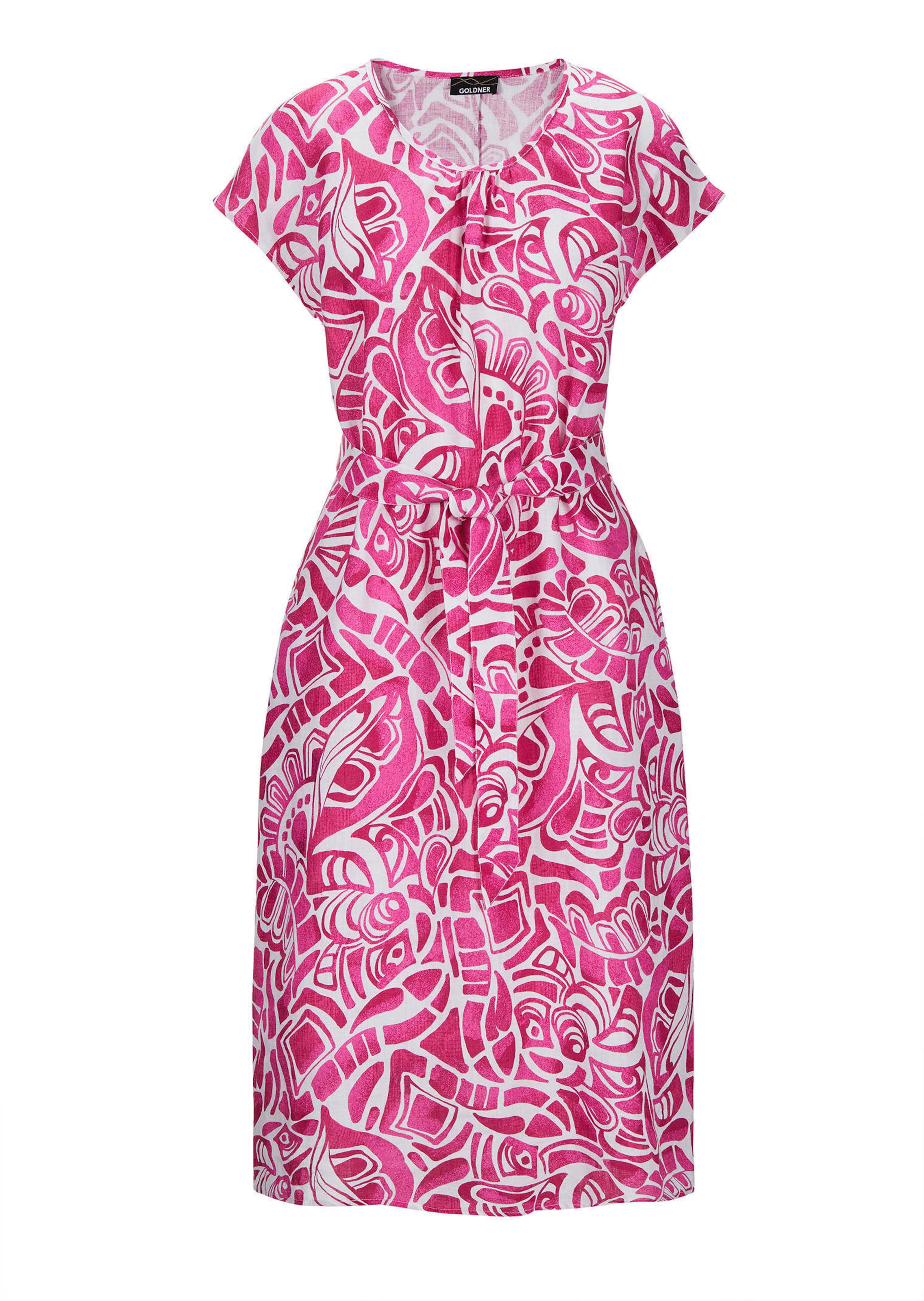 Robe en lin avec imprimé intégral et ceinture à nouer