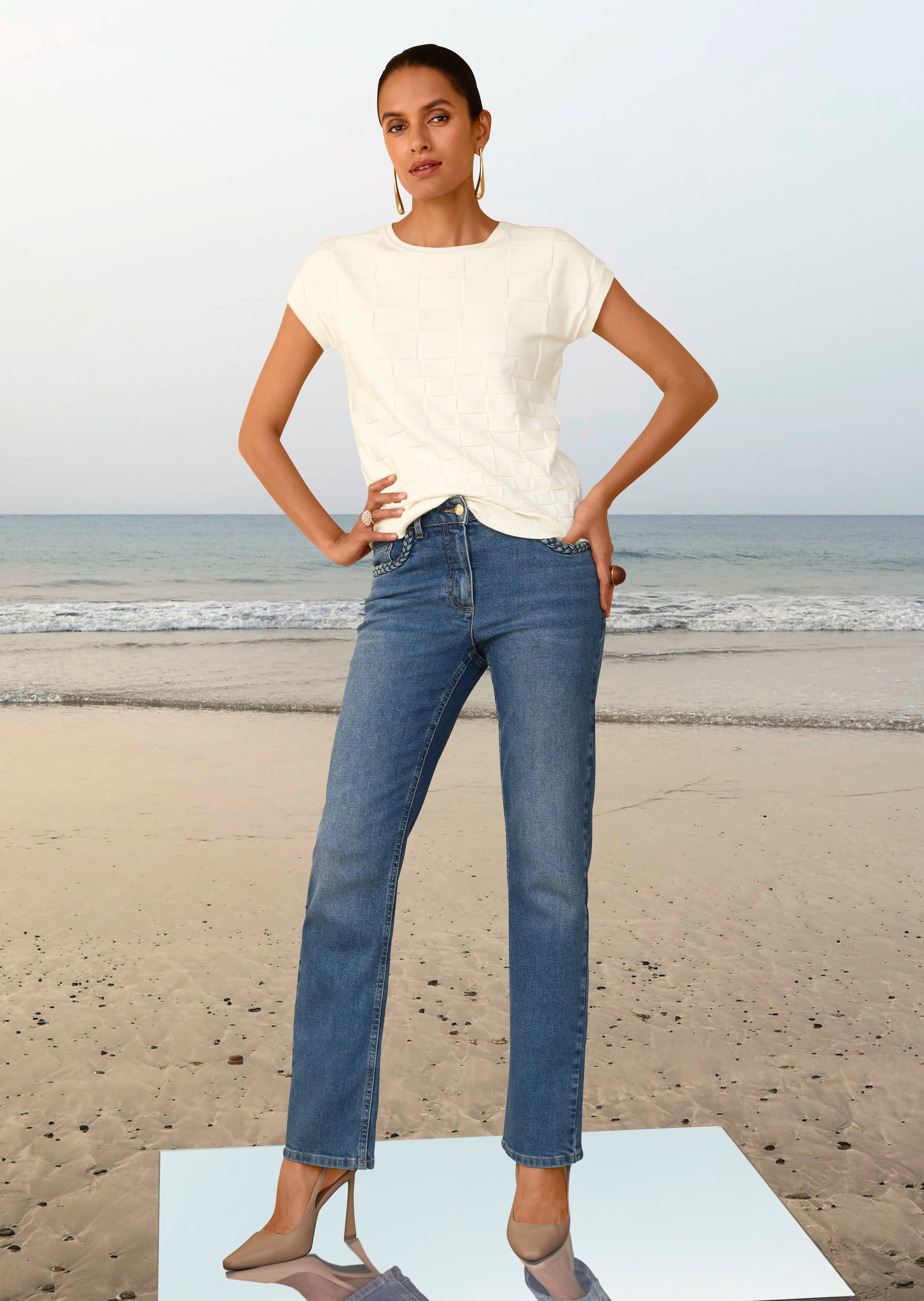 Slim fit jeans met gevlochten zakdetail