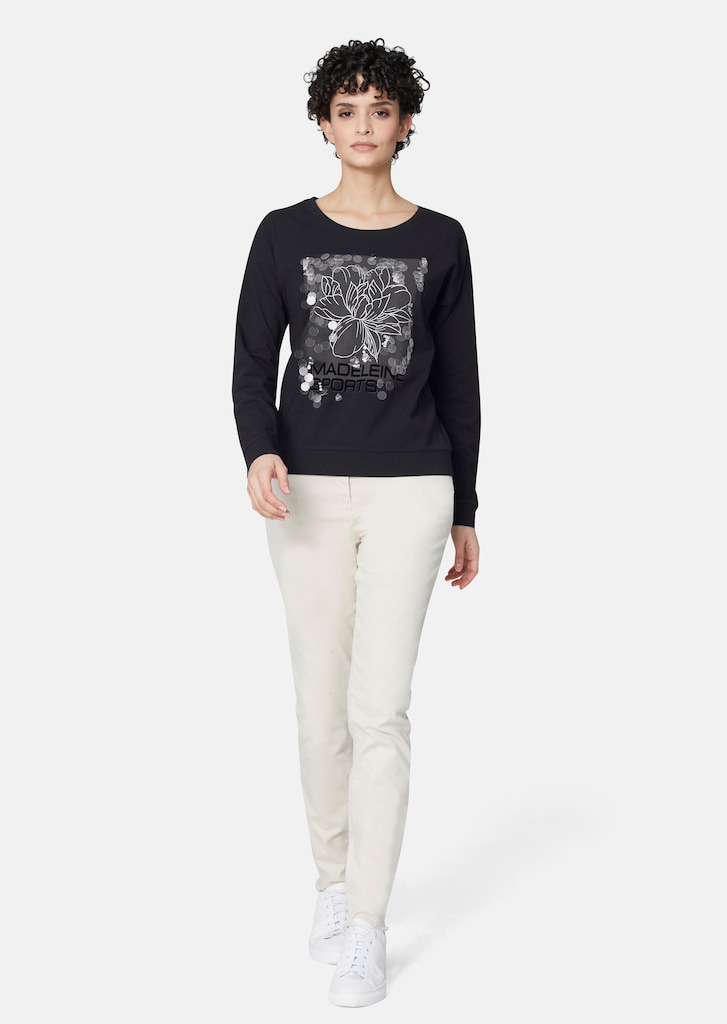 Sweatshirt with decorative flower print 1