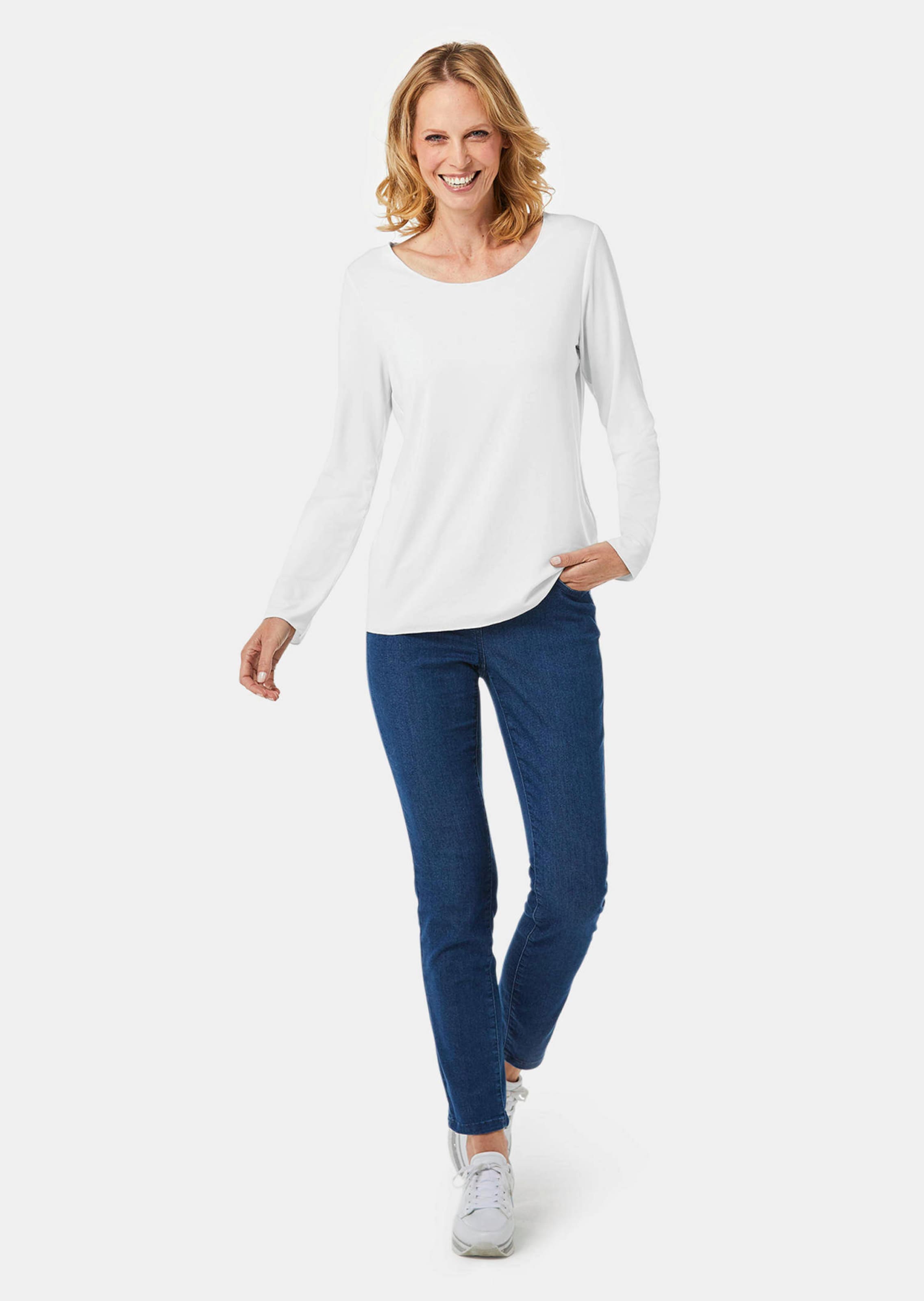 T-shirt à manches longues et liseré décoratif - blanc - Gr. 56 de Goldner Fashion