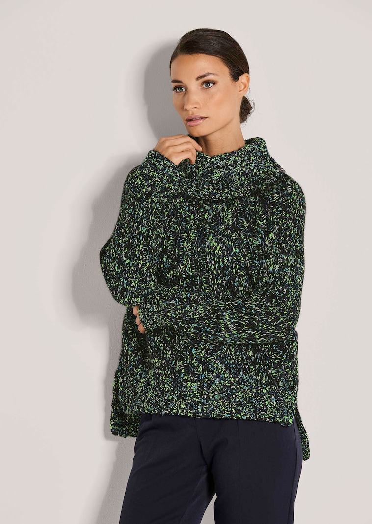 Capuchon-Pullover in trendstarkem Struktur-Mix