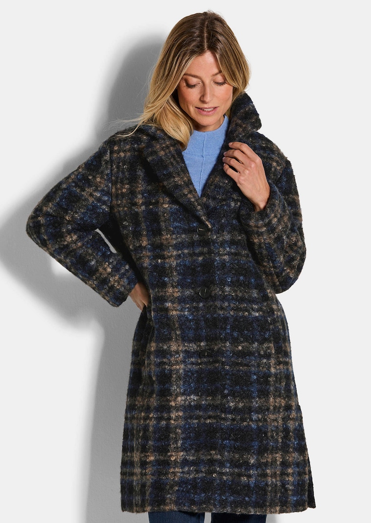 Bouclé-Mantel mit Karomuster