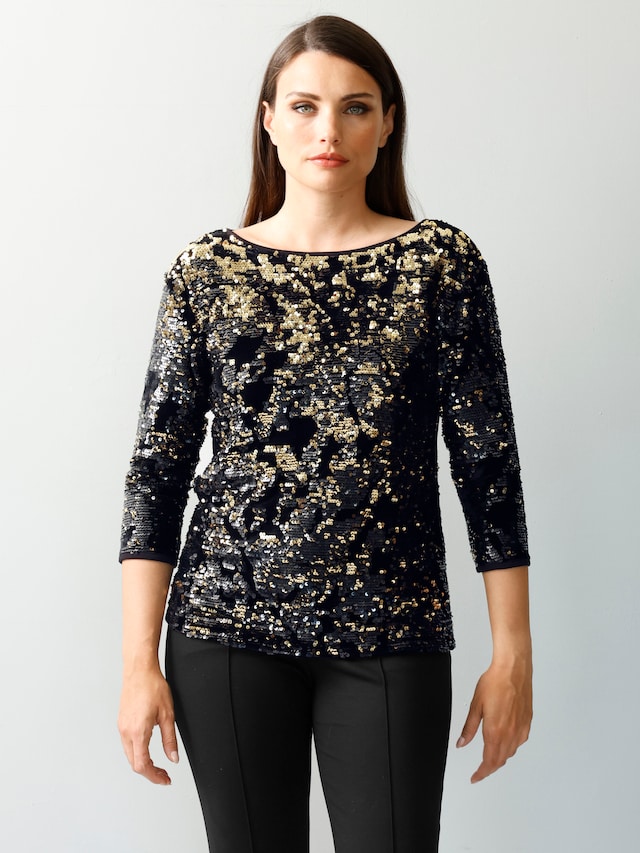 Shirt mit Pailletten und Zierperlen