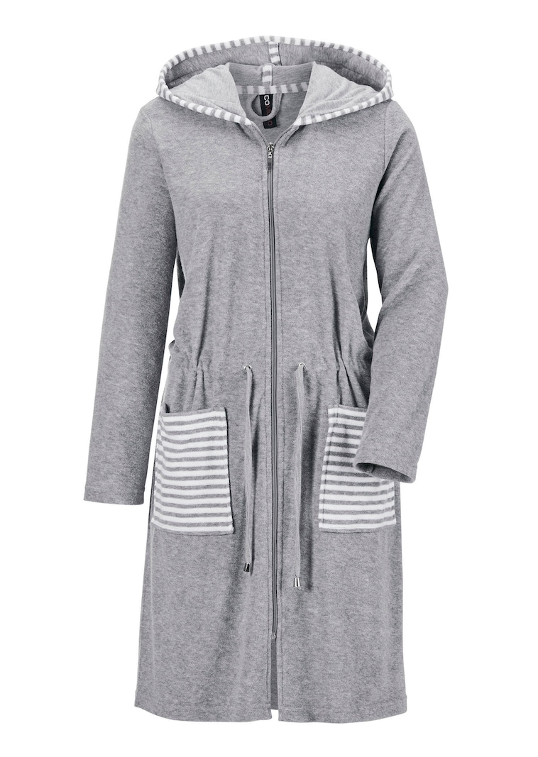 Leichtfrottee-Hausmantel mit Reißverschluss und Kapuze