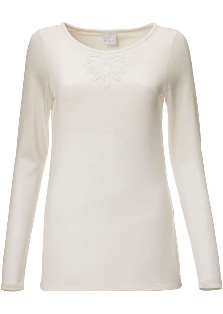 Long-sleeved round neck shirt with decorative beads