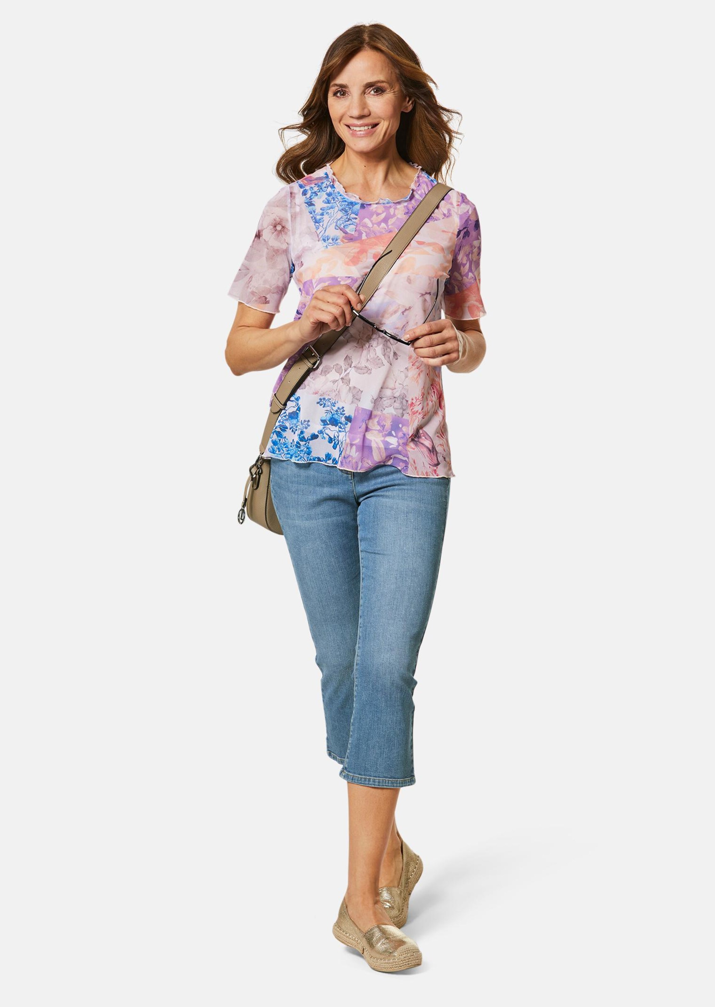 T-shirt imprimé en tissu filet léger - mauve / orange - Gr. 52 de Goldner Fashion