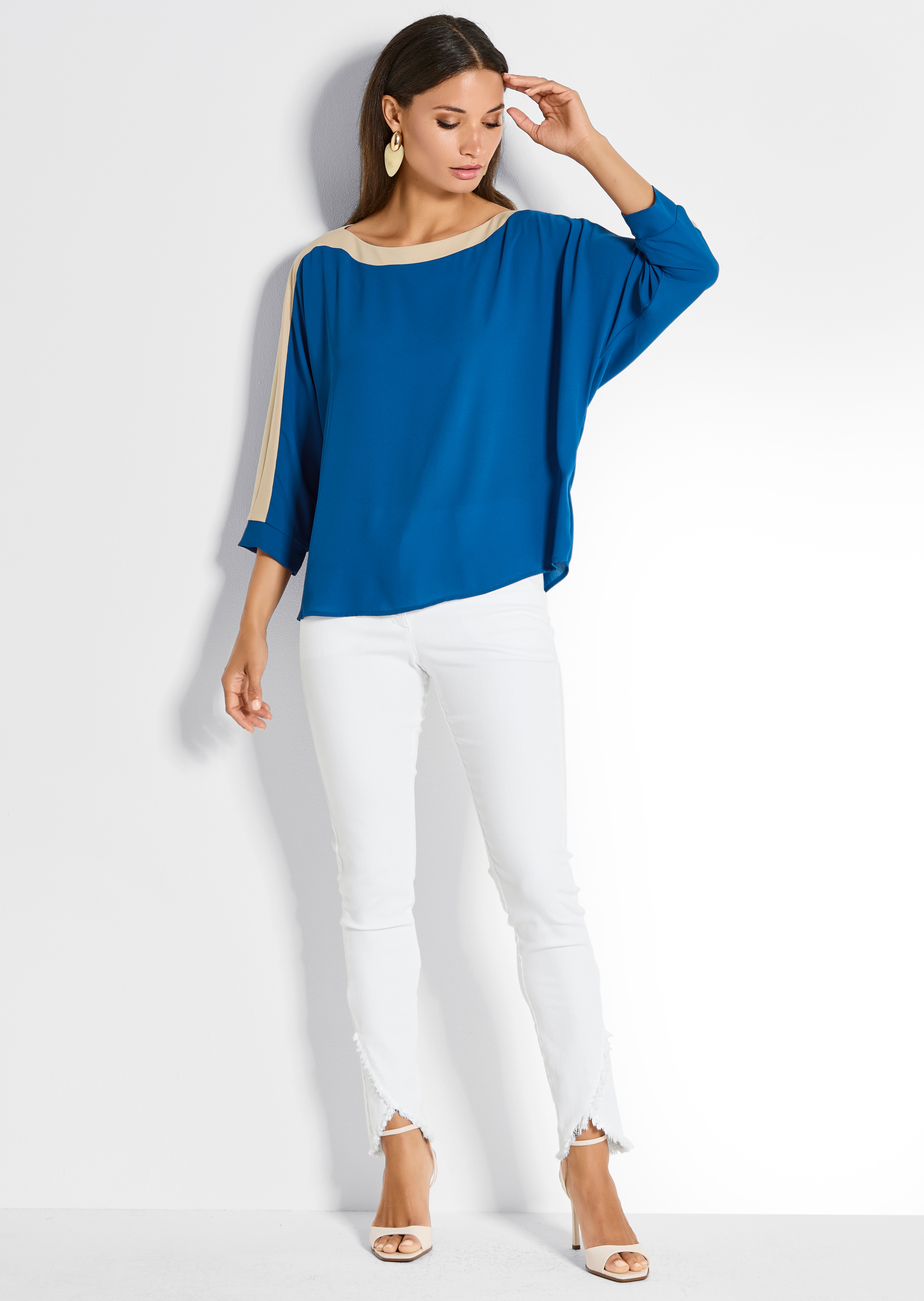 Blouse met colourblocking en 3/4-mouwen