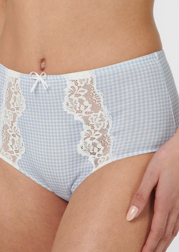 High-waisted briefs with checked pattern and lace accents 4