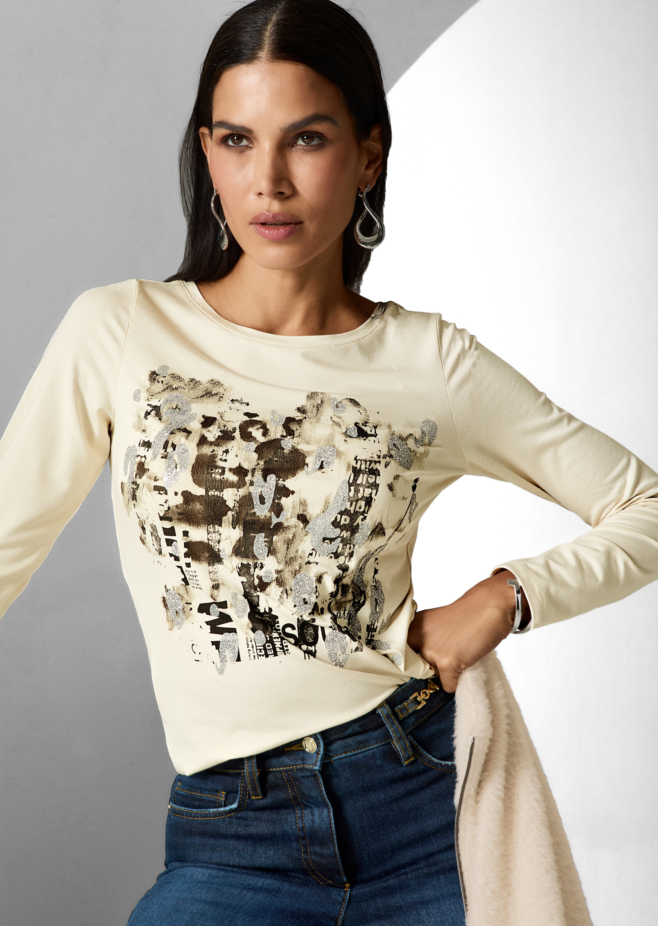 Langarm-Shirt mit glanzvollem Druck