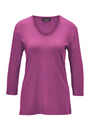 lila Shirt mit V-Ausschnitt und 3/4-Ärmel