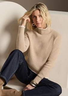 Wollpullover mit Kontraststreifen und Perlfangmuster thumbnail 1