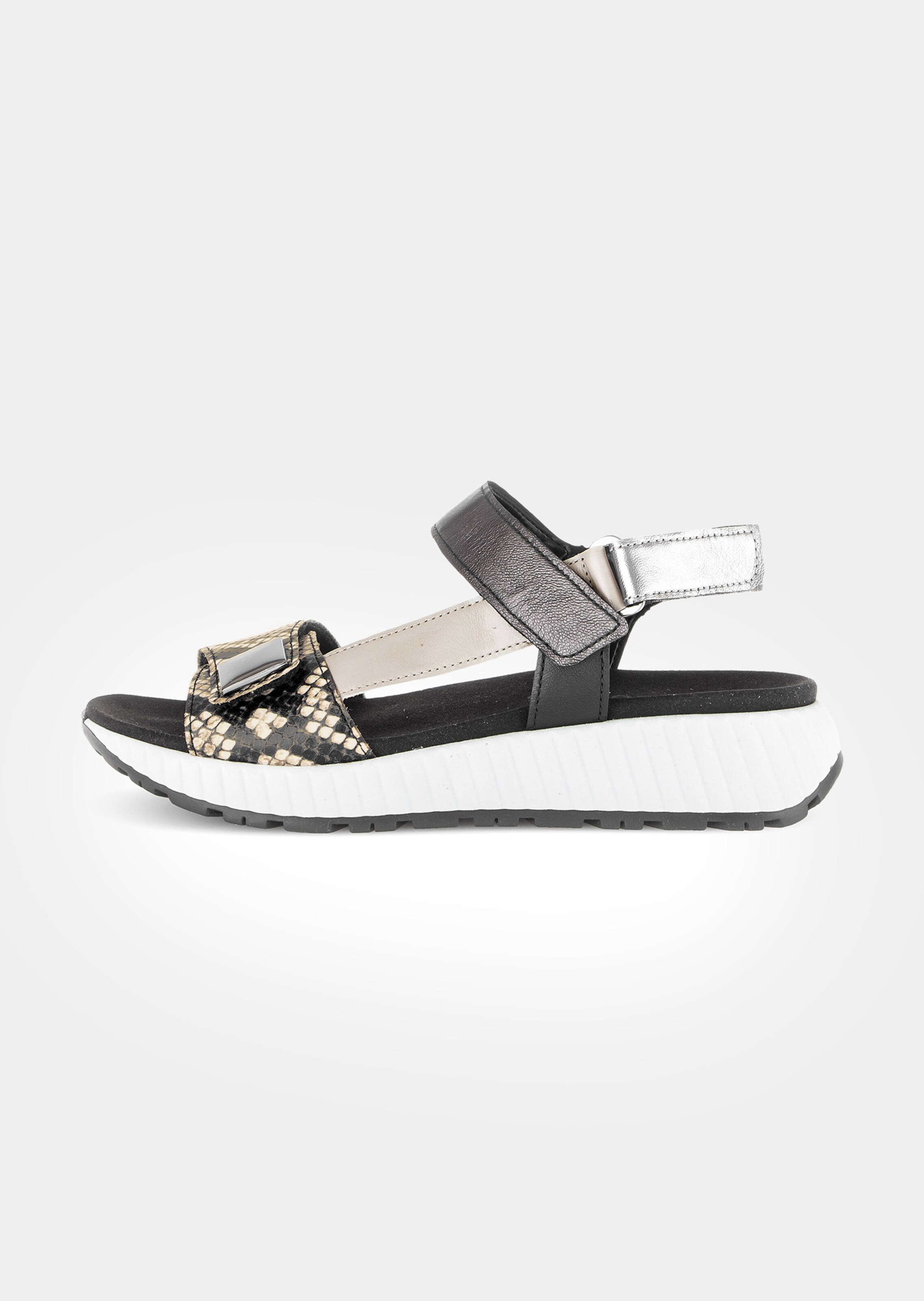 Sandalen im Reptilien-Look mit Metallic-Glanz