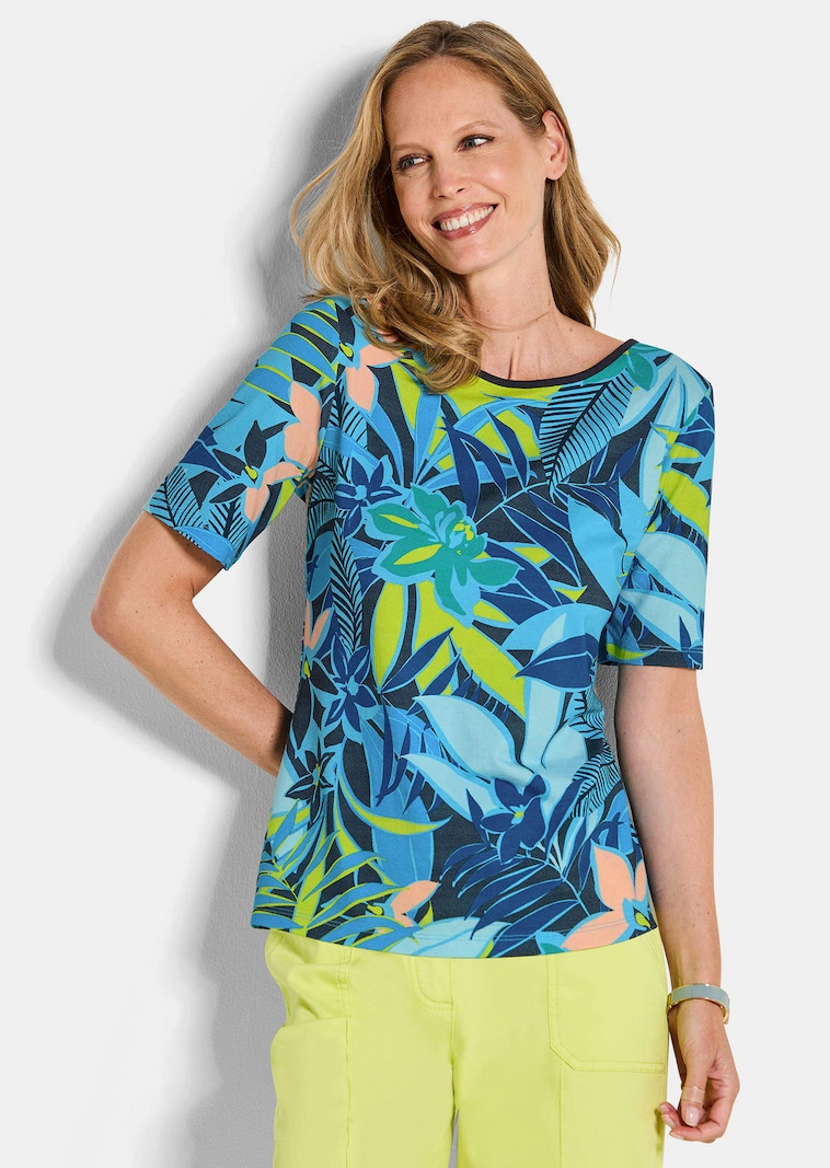 Jersey-Shirt mit U-Boot-Ausschnitt