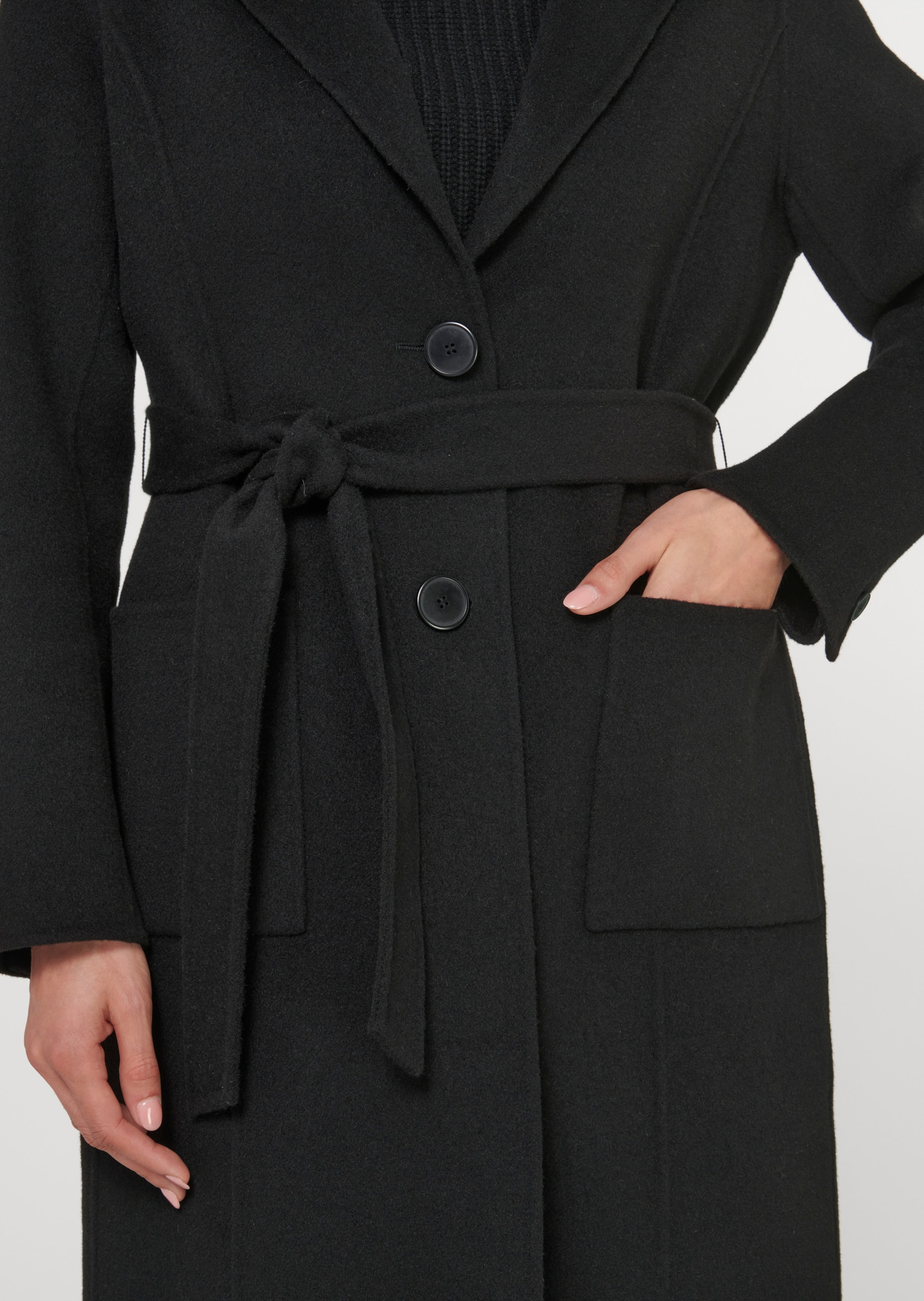 Black wool tie belt coat best sale